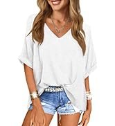 UNCLECAT Women's V Neck Oversized T-Shirts Summer Short Sleeve Shirts Loose Casual Tops Tee