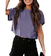 UNCLECAT Women's Cropped T Shirts Trendy Short Sleeve Crew Neck Crop Tops Solid Basic Tee