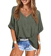 UNCLECAT Women's V Neck Oversized T-Shirts Summer Short Sleeve Shirts Loose Casual Tops Tee