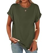 UNCLECAT Women's Short Sleeve T Shirts Trendy Crew Neck Curve Hem Soft Tunic Tops Summer Outfits ...