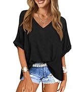 UNCLECAT Women's V Neck Oversized T-Shirts Summer Short Sleeve Shirts Loose Casual Tops Tee