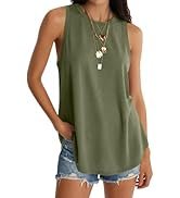 UNCLECAT Women's Casual Sleeveless Tank Tops Summer Crew Neck Round Hem Loose Workout T-Shirts Tu...