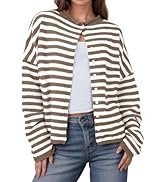 UNCLECAT Womens Striped Cardigan Sweater Casual Button Up Knit Tops Long Sleeve Sweaters Open Fro...