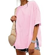 UNCLECAT Womens Oversized T Shirts Summer Trendy Short Sleeve Crew Neck Tops Loose Fit Side Slit Tee