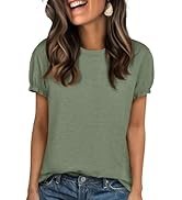 UNCLECAT Women's Ruffle Short Sleeve T Shirts Trendy Crew Neck Tops Solid Basic Tee Summer Outfit...