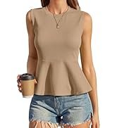 UNCLECAT Womens Summer Tops 2026 Business Casual Outfits Crewneck Slim Fit Peplum Babydoll Flowy ...