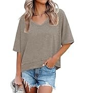 UNCLECAT Womens V Neck T Shirts Summer Trendy Short Sleeve Shirts Loose Casual Tops Tee