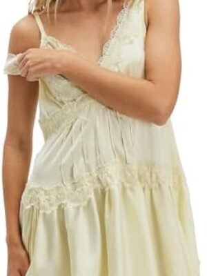 People Free, People Free Dup ES Womens Lace Mini Dress Slip Dress V-Neck Summer Y2k Ruffle Hem Flowy Swing Boho Short Dresses at Amazon Women’s Clothing store