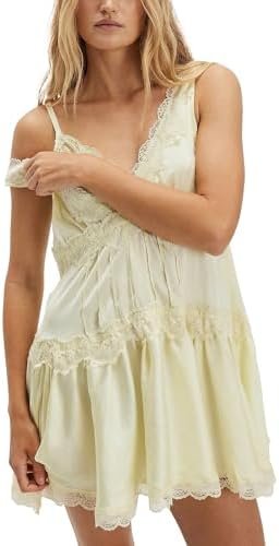 People Free, People Free Dup ES Womens Lace Mini Dress Slip Dress V-Neck Summer Y2k Ruffle Hem Flowy Swing Boho Short Dresses at Amazon Women’s Clothing store