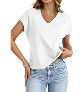 UNCLECAT Womens Crop Tops V Neck Cap Sleeve T Shirts Summer Basic Loose Fit Short Sleeves Tee Cut...