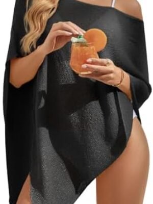 UNCLECAT Women Mesh Knit Crochet Cover Up Spring Summer Sheer Poncho Tops Beachwear Vacation Outfits at Amazon Women’s Clothing store