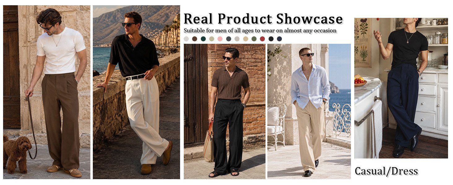 Mens Casual Dress Pants Pleated Baggy Pants