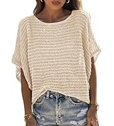 UNCLECAT Women's Crochet Tops Short Sleeve Sweater 2026 Fashion Hollow Out Scoop Neck Pullover Kn...