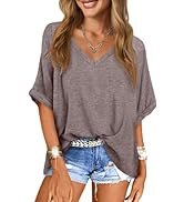 UNCLECAT Women's V Neck Oversized T-Shirts Summer Short Sleeve Shirts Loose Casual Tops Tee
