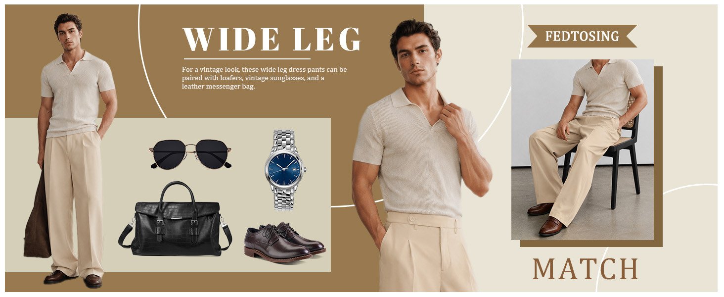 Mens Casual Dress Pants Pleated Baggy Pants