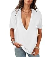 UNCLECAT Womens Deep V-Neck T Shirts Sexy Short Sleeve Tops Summer Oversized Tee