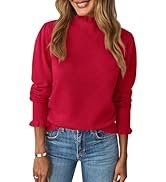 UNCLECAT Womens Ruffle Mock Neck Sweater Casual Puff Long Sleeve Fall Knit Trendy Pullover Sweate...