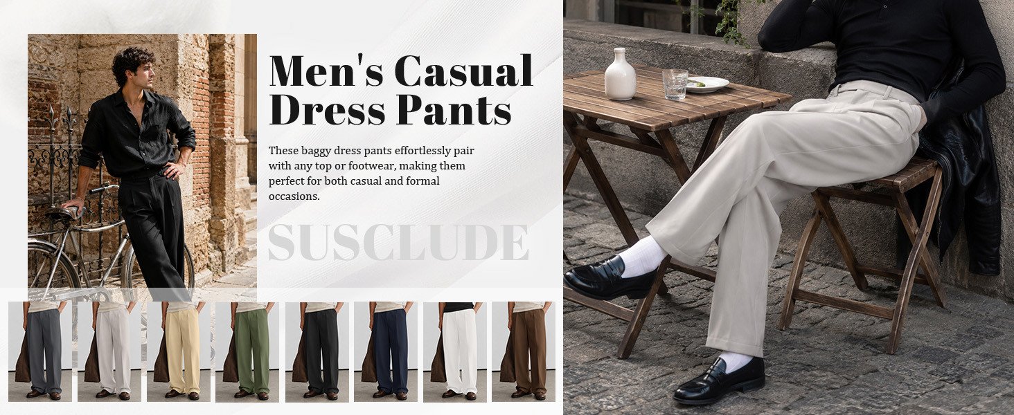 Men&amp;#39;s Pleated Wide Leg Dress Pants